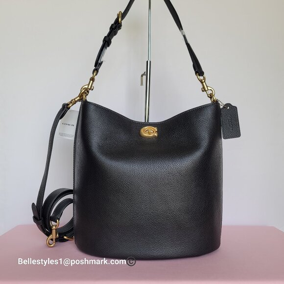 COACH Willow Polished Pebbled Leather Bucket Shoulder Bag- Black color ⭐ - Picture 6 of 16